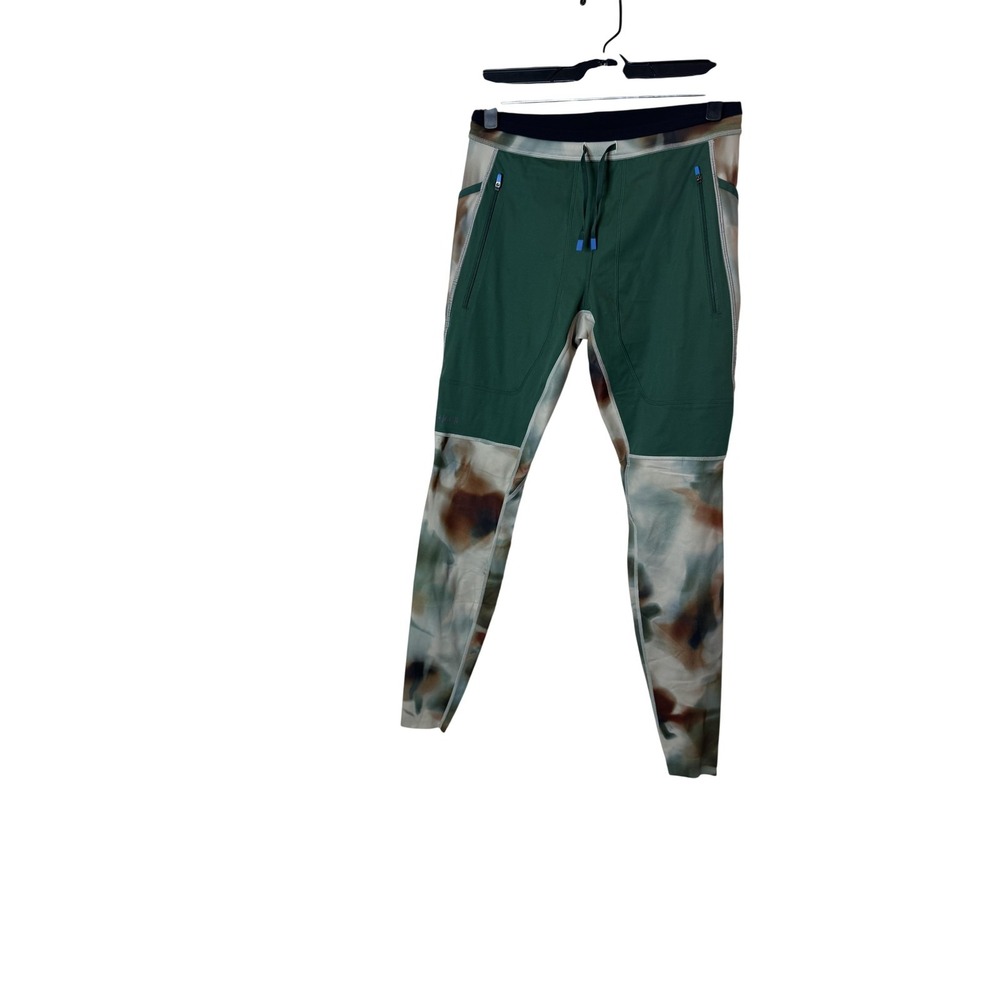 Janji Pants Mens Small Green Boreal Fleece Tight Winter Running Athletic Tie Dye